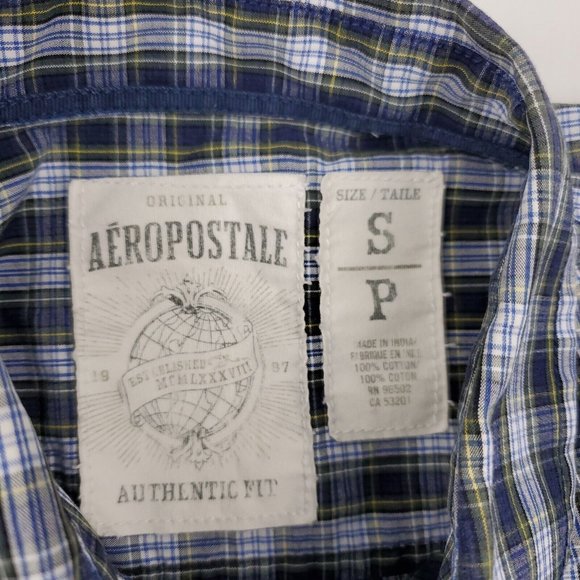 Aeropostale Authentic Fit Plaid Long Sleeve Button Down Shirt Men Small Blue - Picture 3 of 6